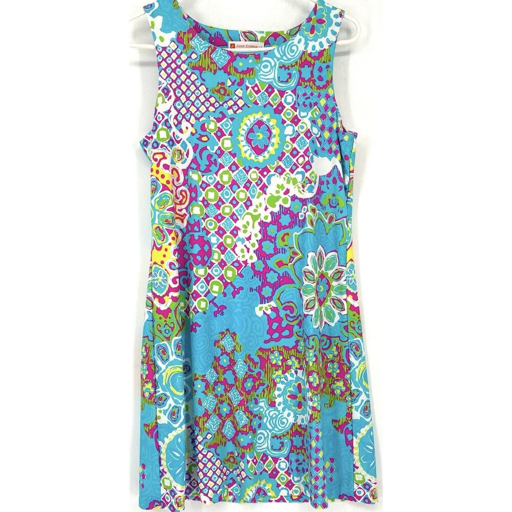 Jude Connally Med Blue Mosaic Floral Sleeveless Jude Cloth Stretch Dress - Picture 3 of 10